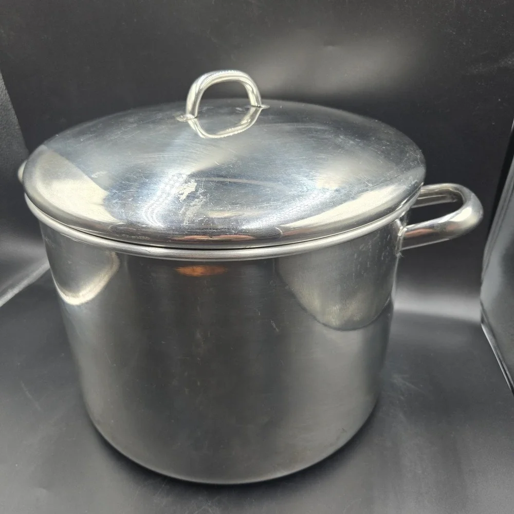 Vtg 1801 Revere Ware 16 Qt Stock Pot w/Lid Stainless Steel Heavy Bottom 2056